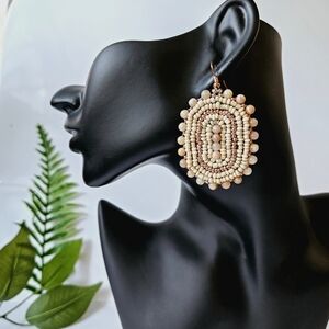 Rose Gold Beaded Turquoise Bohemian Shield Hoop Earrings | Handmade Jewelry